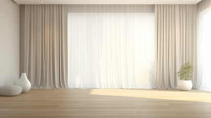 Spacious Room with Mockup Curtains and Windows for Product Displaying