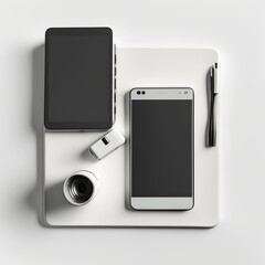 Modern Tech Essentials on a Pristine White Backdrop