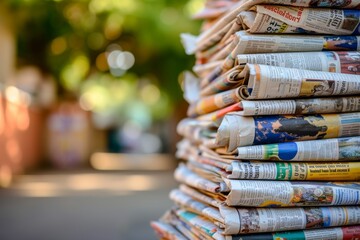 Stacked Chronicles: An Array of Newspapers in Close-Up
