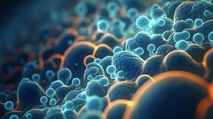 Obraz premium Macroscopic observation of organisms bacteria and cells and viruses under laboratory microscope