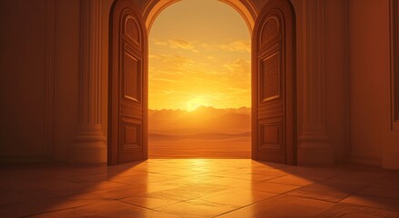Sunset Serenity Through Ornate Desert Doorway