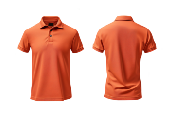 Front and back orange polo shirt mock up, cut out