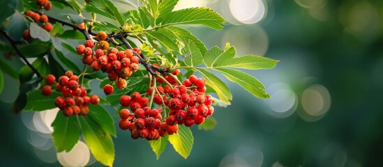 Latin name Sorbus aucuparia refers to a branch of mountain ash with fresh foliage.