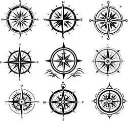 compass silhouette set vector illustration, 
