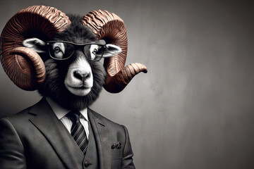 ram in a fashionable expensive business suit, illustration of a stylish animal