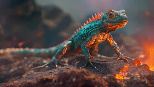 A small agile reptile darts around the thermal vent its vibrant colors and quick movements allowing it to evade larger predators in the complex ecosystem.