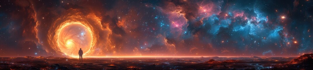 A massive interstellar gateway stands as a testament to cosmic engineering, framed by vibrant galaxies