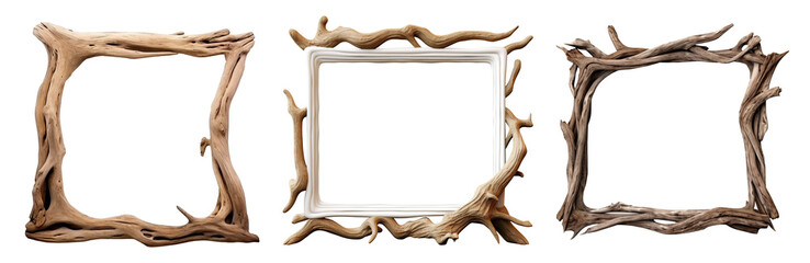 Set of square picture frames, Isolated cutout on transparent background.