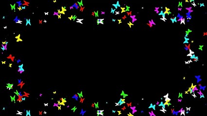 Obraz premium Beautiful illustration of colorful butterflies decorative frame on plain black background