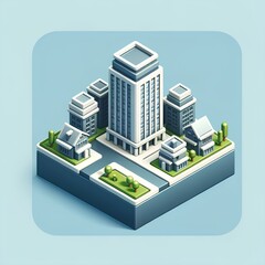 Isometric Urban Buildings and Landscapes Illustration

