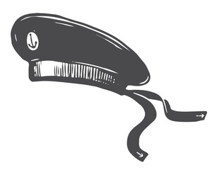 Vector sailor cap, headdress of a Russian military sailor. Monochrome illustration in engraving style. Illustration in graphic style, engraving effect. - obrazy, fototapety, plakaty