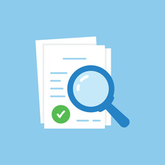 easy assessment icon with blue cartoon loupe. concept of consulting service or management for auditor and investigation process. flat trend evaluer or regulatory plan simple logotype graphic design - obrazy, fototapety, plakaty