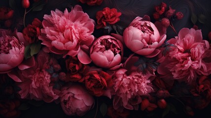 A collection of multiple pink flowers displayed against a solid black background.