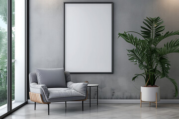 a minimalist modern room with one poster frame