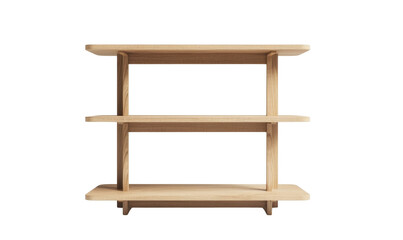 Multi-tier wooden shelf in a modern design, isolated on a transparent background.