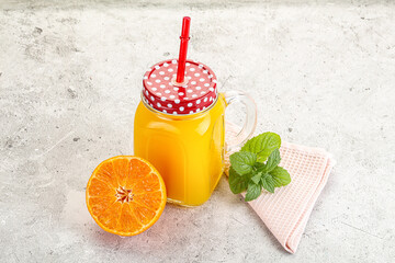 Fresh orange juice served mint