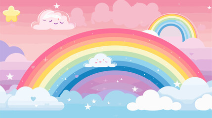Rainbow-themed vector scene with a whimsical touch  incorporating flying rainbow elements  stars  and a lively color palette for a visually engaging and meaningful composition. simple minimalist