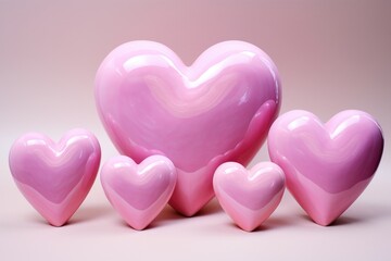 Fototapeta premium A collection of pink hearts sitting side by side in a neat arrangement.