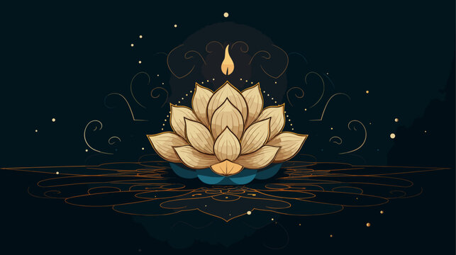 Diya and lotus vector illustration in a symmetrical arrangement  symbolizing purity and spiritual awakening during Diwali. simple minimalist illustration creative
