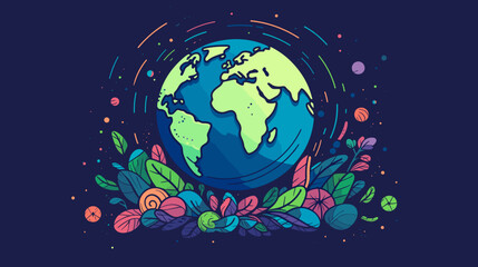 Fototapeta na wymiar Earth-themed vector art with a vibrant touch incorporating abstract elements environmental icons and a lively color scheme for a visually engaging and purposeful representation. simple minimalist