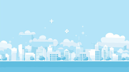 Obraz premium Hospital-themed vector art background depicting a medical facility with icons of beds medical crosses and a soothing blue color palette conveying a sense of healing and care. simple minimalist