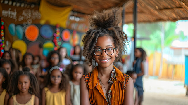 School girl smiling, African etnicity