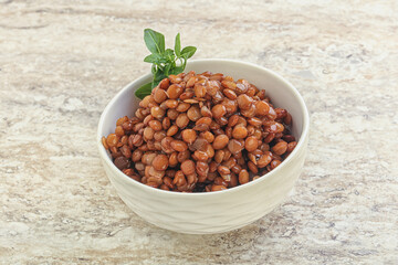 Boiled lentil in the bowl
