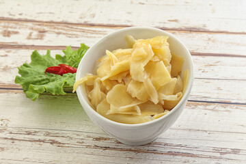 Marinated white ginger in the bowl