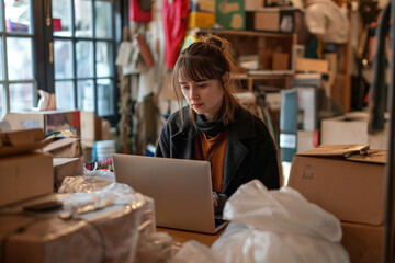 Digital Dispatch: Female Entrepreneur Manages Delivery Operations via Laptop