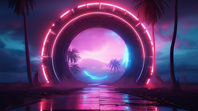 Mysterious gate 80's style made with Ai generative technology