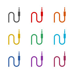 Wire cable audio jack  icon isolated on white background. Set icons colorful