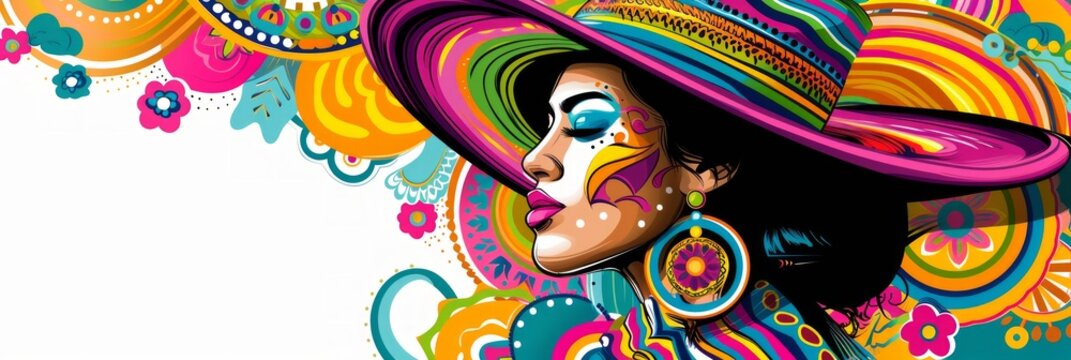 Mexican woman in colorful traditional national costume. Hispanic heritage month, mexican festival background