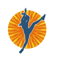 Silhouette of slim female doing exercise. Silhouette of a sporty woman doing gym workout pose. 