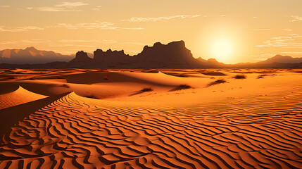 Sand dunes in desert landscape, 3d rendering of beautiful desert