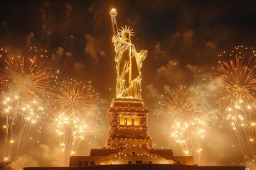 Glowing Lady Liberty: A Sparkling Celebration of Independence Generative AI - obrazy, fototapety, plakaty