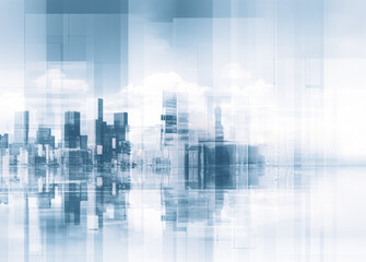 Abstract city background, cityscape and skyline double exposure comeliness