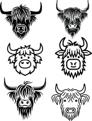 Obraz premium highland cow silhouette set vector illustration 