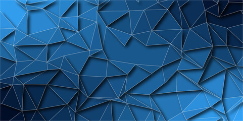 Abstract geometric pattern in blue, violet and gray color.  Polygonal low poly Triangular mosaic background. Technical futuristic template for business design and presentation. 