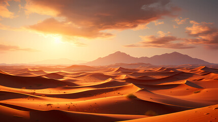 Sand dunes in desert landscape, 3d rendering of beautiful desert