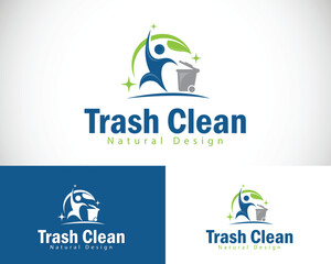 organic trash logo creative nature leave cleans design concept people junk care