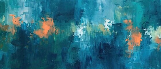 Textured Abstract Painting with Deep Oceanic Tones and Vibrant Accents