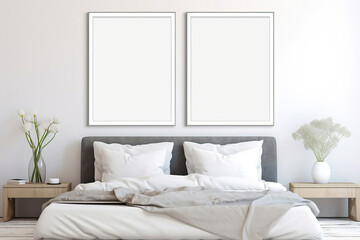 Minimalist Bedroom Decor with Empty Canvases in Nordic Design