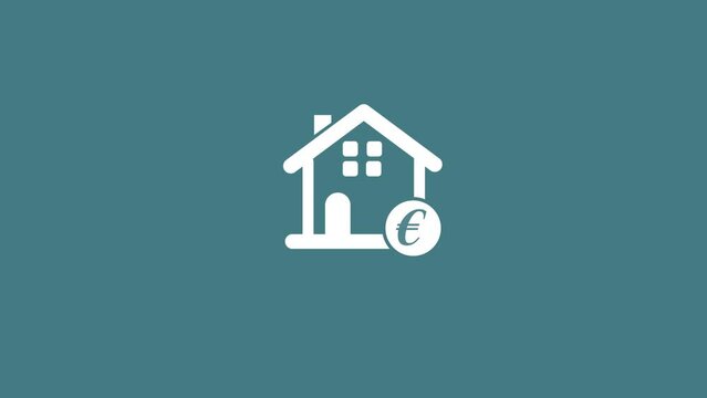 Animated black and white icon of a house with a Yen sign, symbolizing real estate investment.