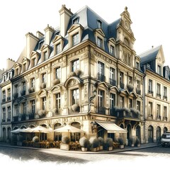 Fototapeta premium Classic French Café and Residential Building 