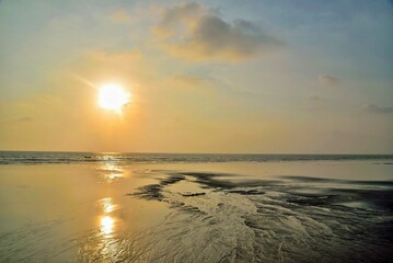 Fototapeta na wymiar Sunset, Bhagal beach, Valsad, Gujarat, India, Asia