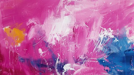 Vibrant Pink and Blue Modern Painting with Energetic Splashes of Color
