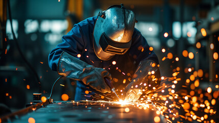 Welding and fabrication in process. Welder at work.