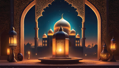 Fototapeta premium mosque in night. ramadan concept baclground