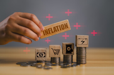 High Cost of Living, inflation concept, coins in idea for FED consider interest rate hike, world...