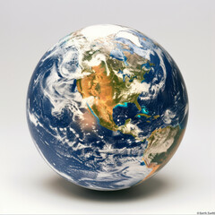 Globus auf weißem Hintergrund mit Fokus auf Kontinenten und Ozeanen